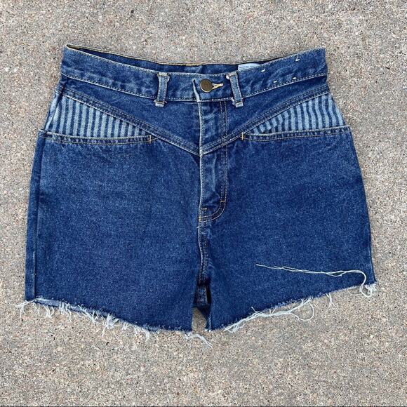 Vintage 80s Jordache high rise bare back railroad stripe cutoff Jean shorts - Picture 1 of 4